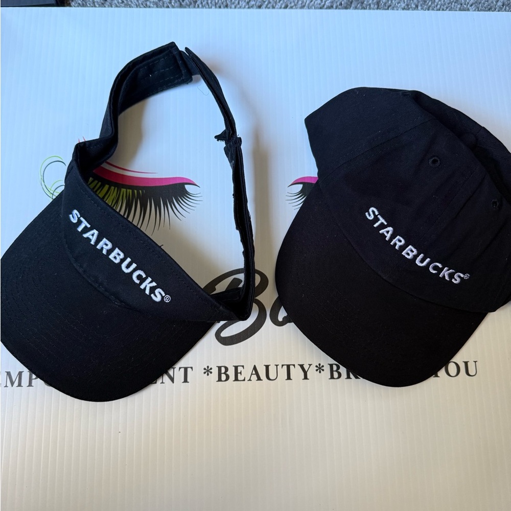 Starbucks Black Hat and visor